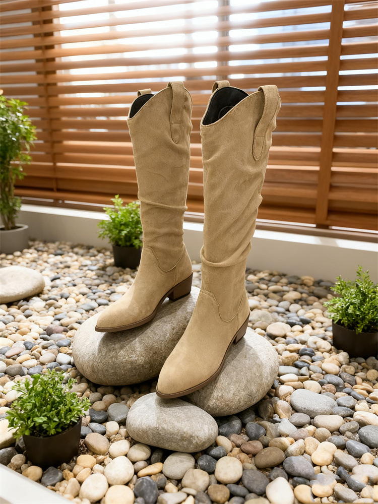 Chunky Heel Suede Riding Boots