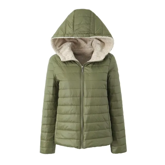 European And American Short Velvet Loose Hooded Cotton Jacket Jacket Army Green - Shop at LoveMi