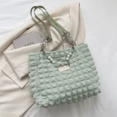 Simple Pleated Shoulder Bag Female Underarm Bag Commuter Tote - Green - View 1