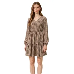 Fashion Elegant Style Long Sleeve Dress Women - Brown - View 1
