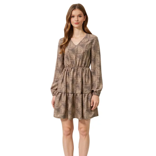 Fashion Elegant Style Long Sleeve Dress Women Brown - Shop at LoveMi