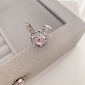 Creative Heart-shaped Little Bunny Open Ring