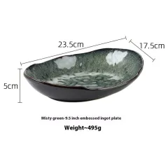 Kiln Baked Plate Household Dinner Plate Fruit Salad Plate - Mist Green 9.5Inches - View 1