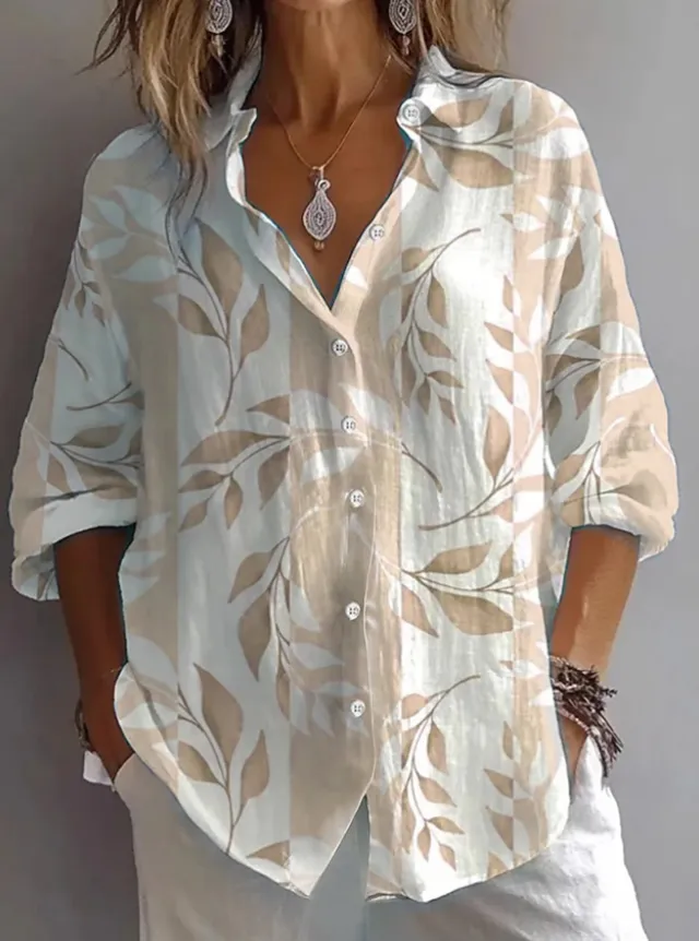 Spring Women's Solid Color Linen Long Sleeve Casual Shirt Flower Color 2 S - Shop at LoveMi