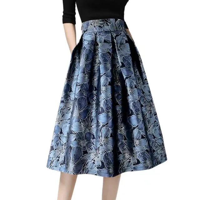 Women's High Waist Slimming Jacquard Midi Skirt Blue - Shop at LoveMi