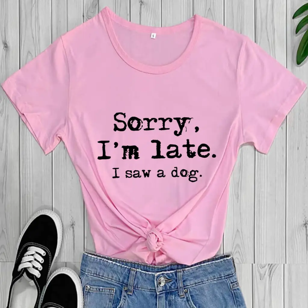 Dog Lovers Theme T-shirt Round Neck Short Sleeve Foreign Trade T-shirt - Pink