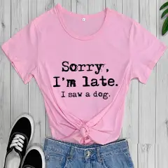 Dog Lovers Theme T-shirt Round Neck Short Sleeve Foreign Trade T-shirt - Pink - View 1