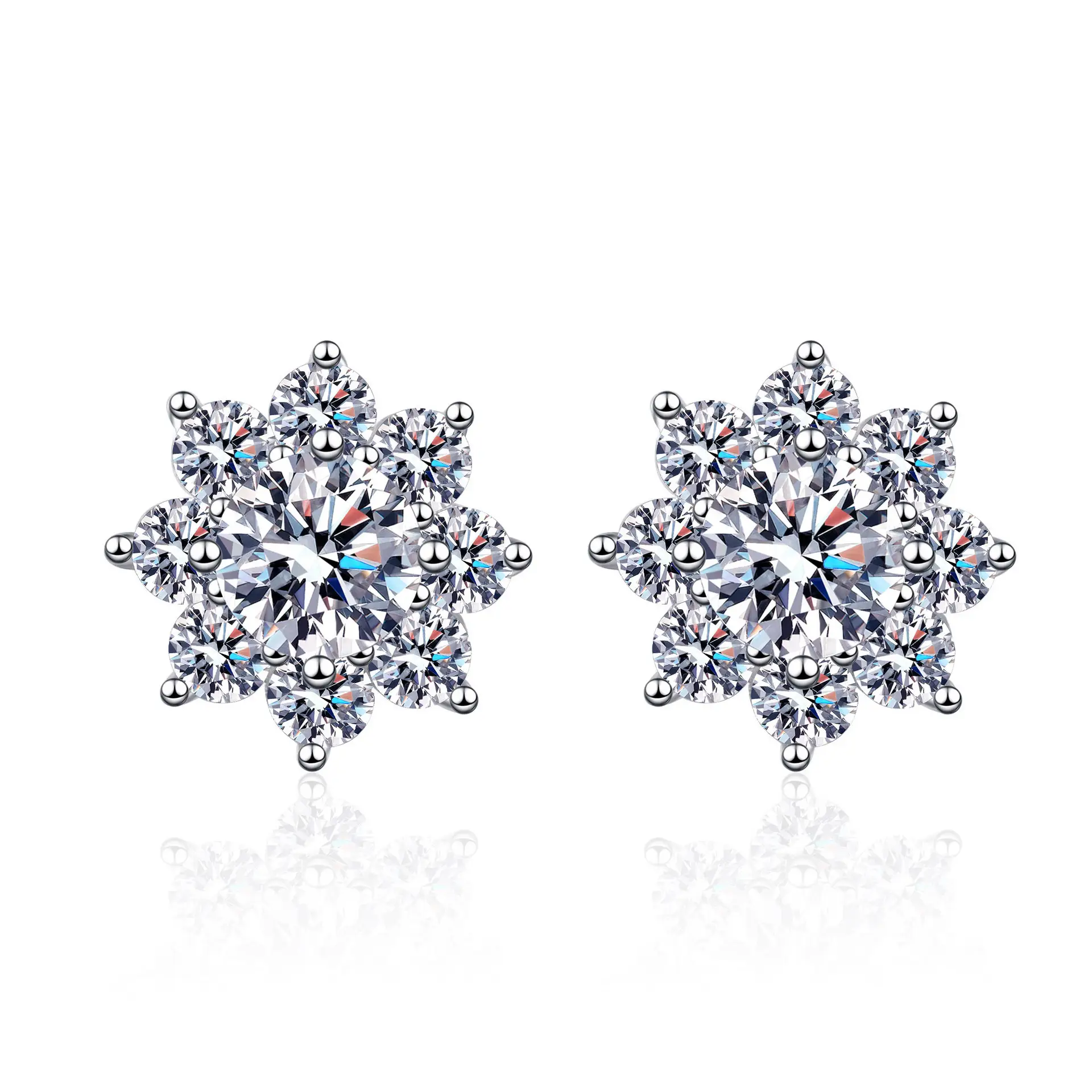 S925 Sterling Silver Snowflake Stud Earrings For Women With Moissanite