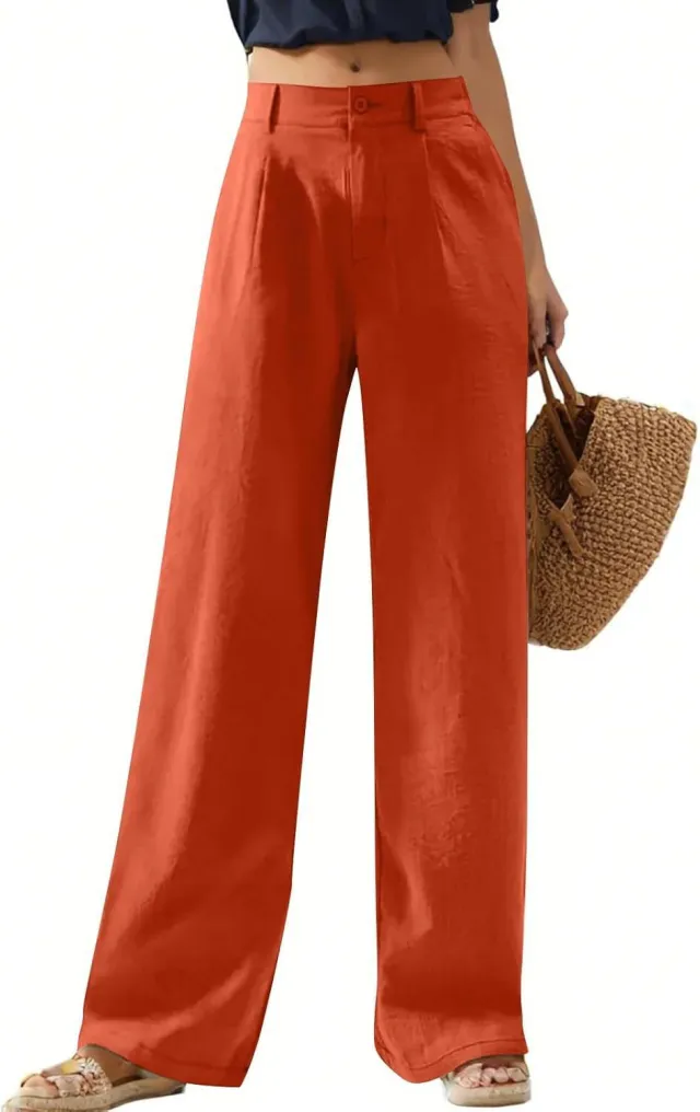 Women's Elastic Waist Wide Leg Casual Trousers Red - Shop at LoveMi