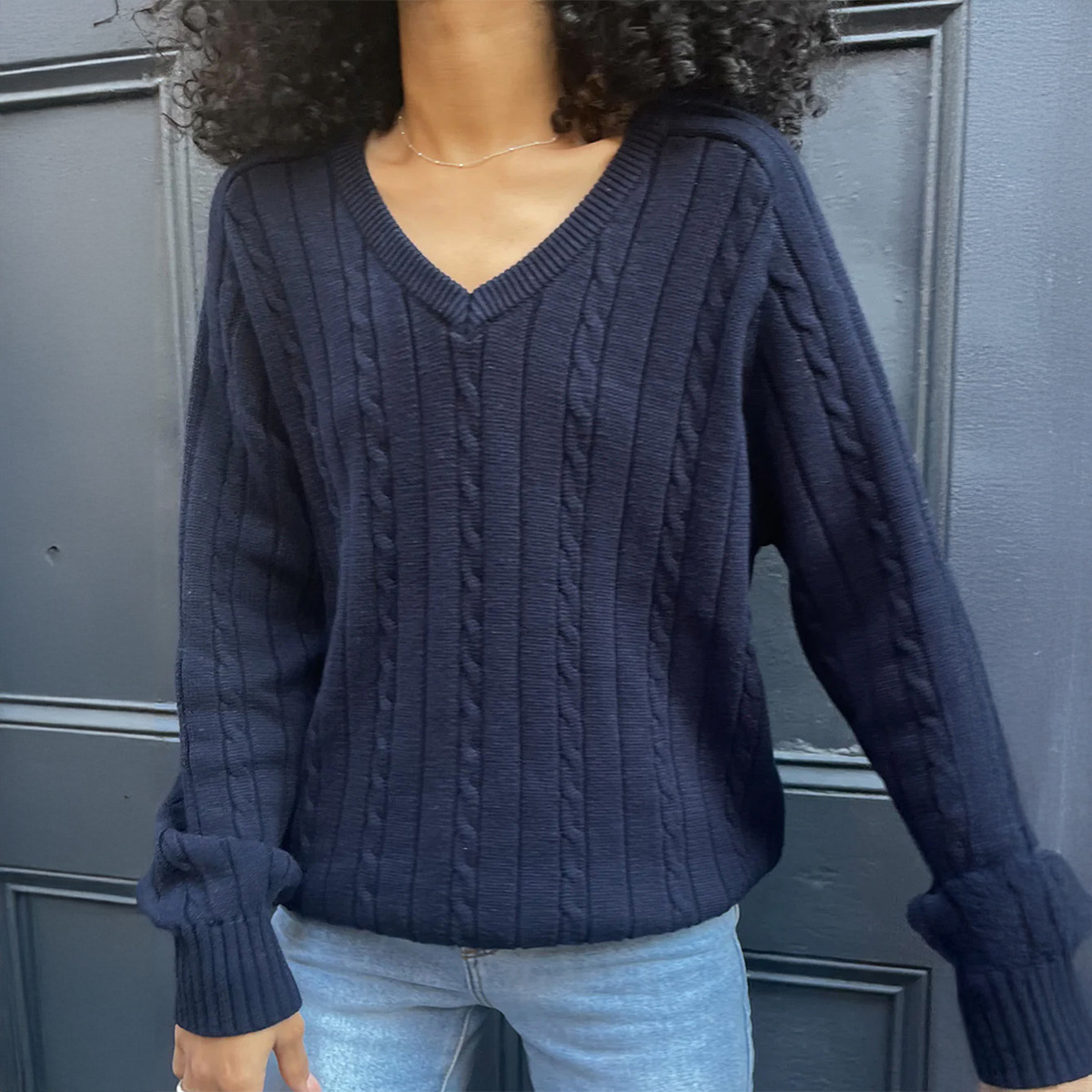 Casual Solid Color Base Sweater Woolen Women Dark Blue - Shop at LoveMi