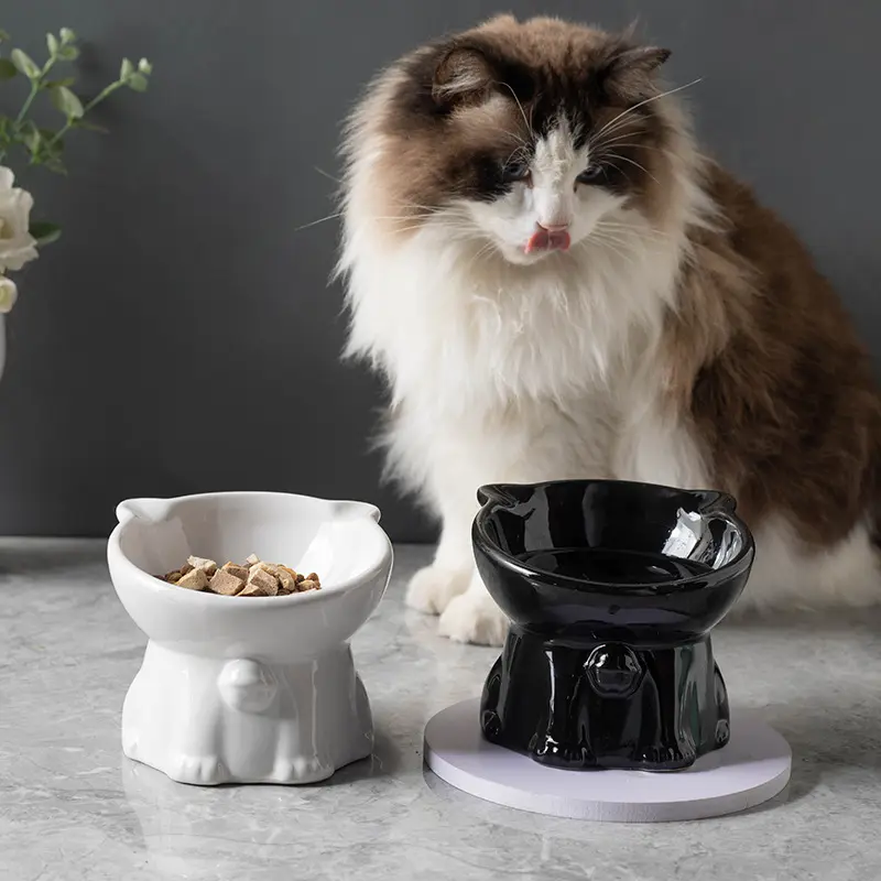 Ceramic Cute Black Drinking High Foot Cat