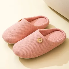 Simple Japanese And Korean Home Silent Four Seasons Soft Bottom Button Warm Interior Home Warm Slippers - Pink - View 1