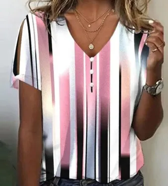 Flower Series 3D Printed V neck Button T shirt Top Bmjxtx211 - Shop at LoveMi
