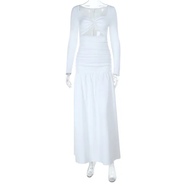 Long sleeved Hollow out New Women's Beach Dress White - Shop at LoveMi