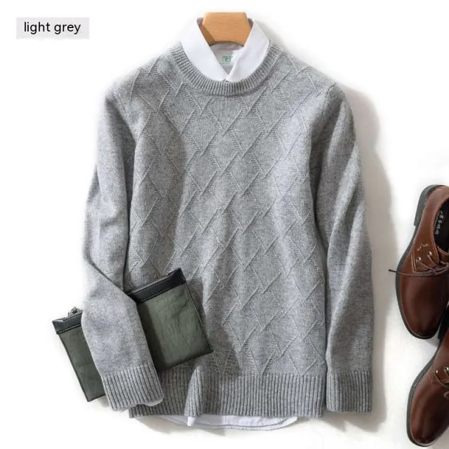 Winter Men's Round Neck Loose Wool Sweater Light Gray - Shop at LoveMi