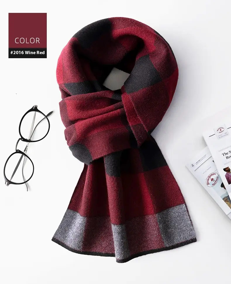 Wool Scarf Men's Winter Plaid Double-sided Scarf
