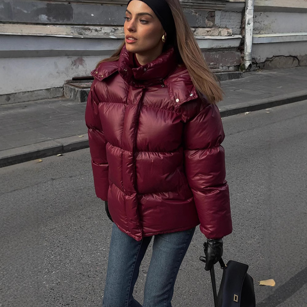 Women's Clothing Graceful Stand Collar Hooded Cotton Jacket - Image 4