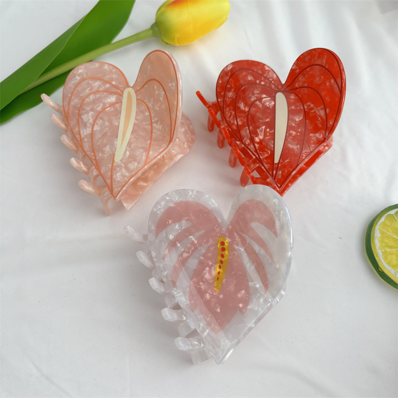 Womens Fashionable Acetate Hair Clip With Heart And Floral Design — foto 7