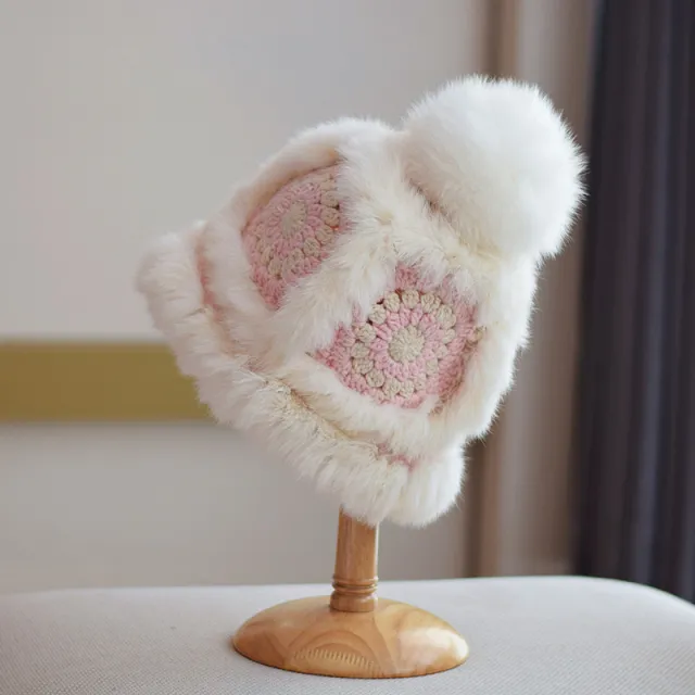 Japanese Fox Fur Ball Rabbit Fur Knitted Autumn And Winter Warm Plush Tiger Hat Pink - Shop at LoveMi