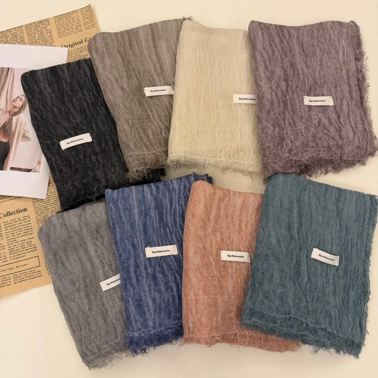 New-style Distressed Pleated Cotton-linen Warm Scarf