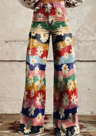 Thin Faux Denim Wide-leg Pants - Awp1A242611B-5Xl