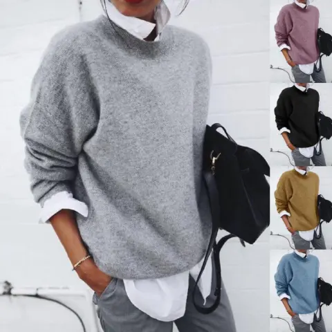 Fashion Long Sleeve Pullover Sweater Fall and Winter Solid