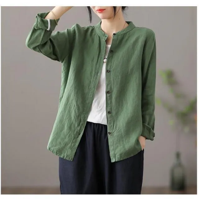 Long Sleeve Shirt Loose Slim Fit Slimming Pure Color All matching Deep Grass Green - Shop at LoveMi