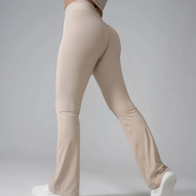 High Waist Hip Lift Peach Bell bottom Pants Lycra Nude Feel Yoga Pants Milk Tea Brown - Shop at LoveMi
