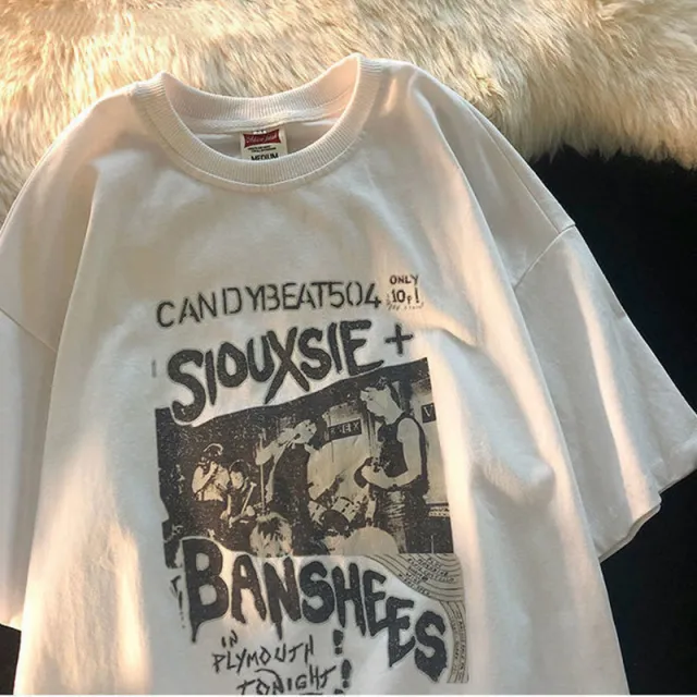 Printed Round Neck Loose Men's And Women's T shirt Short Sleeve White - Shop at LoveMi