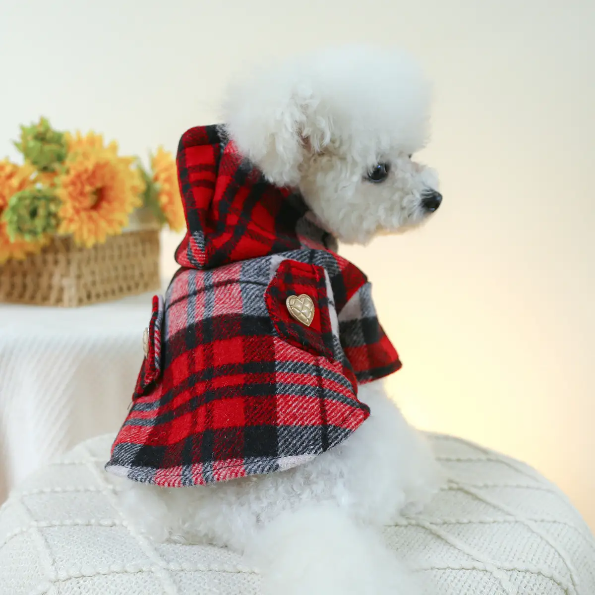 Autumn And Winter Warm Red Plaid Trench Coat