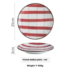 Creative Ceramic Round Shallow Household Western Cuisine Steak Plate - 10Inches Plaid Red - View 1