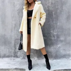 Elegant Double Breasted Lapel Loose And Warm Long-cut Coat - Beige - View 1