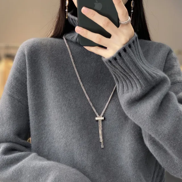 Women's Turtleneck Sweater Solid Color Thread Loose Korean Style Gray - Shop at LoveMi