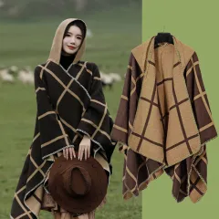 Ethnic Style Outdoor Grassland Desert Shawl - Plaid Coffee - View 1