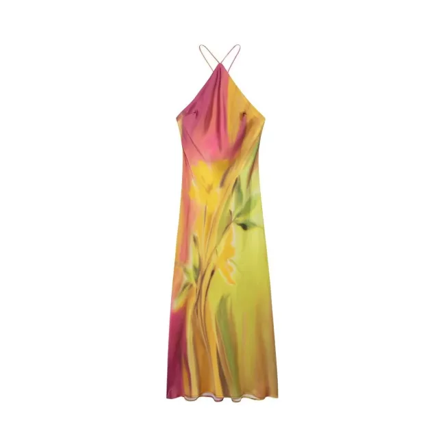 European And American Style Women's Printed Sleeveless Halter Sexy Loose Long Dress - Shop at LoveMi