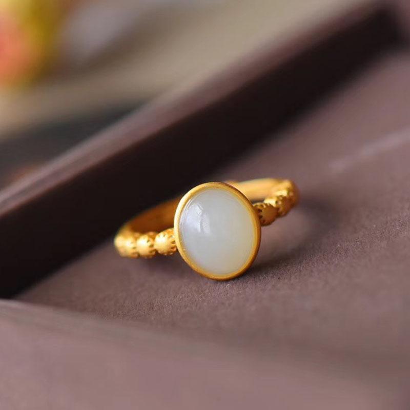 S925 sterling silver natural Hetian gold-plated egg ring