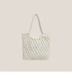 Fishnet Straw Bag Female Woven Tote - Beige - View 1