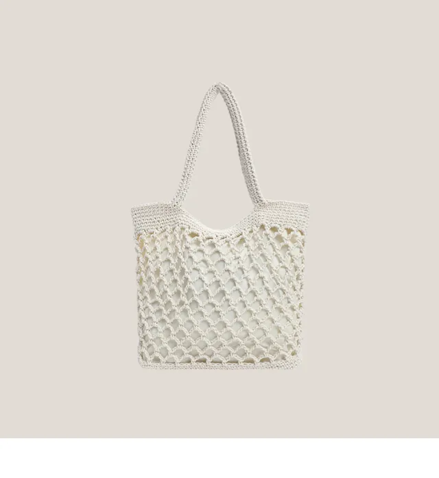 Fishnet Straw Bag Female Woven Tote Beige - Shop at LoveMi