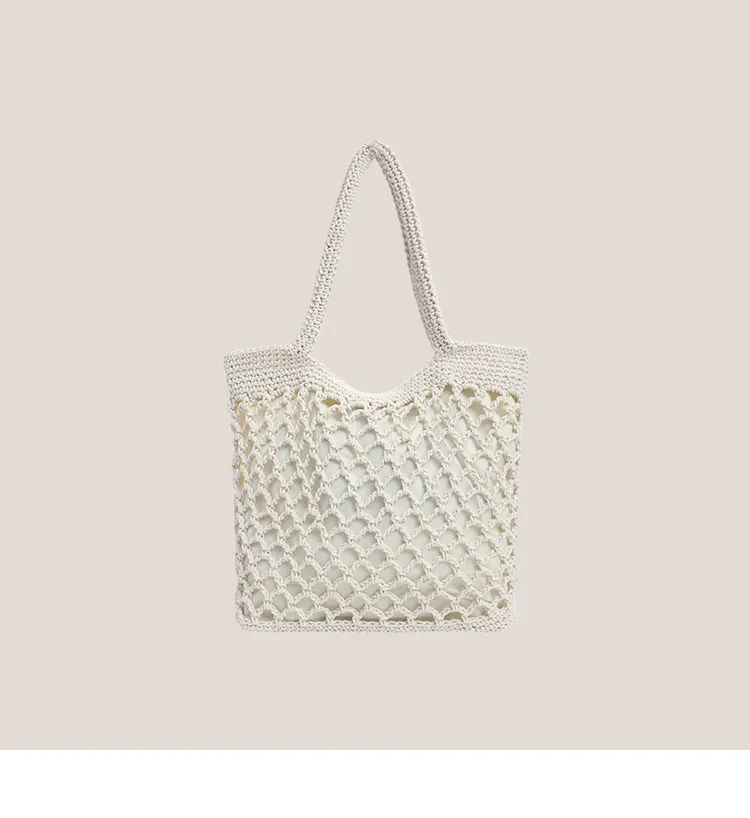 Fishnet Straw Bag Female Woven Tote - Beige