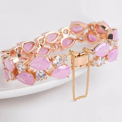 Ice Flower Zircon Bracelet Brass Crystal Icy Pink - Shop at LoveMi