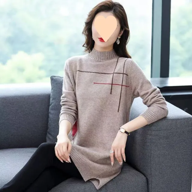 Half Turtleneck Western Style Mom Mid length Sweater Camel - Shop at LoveMi