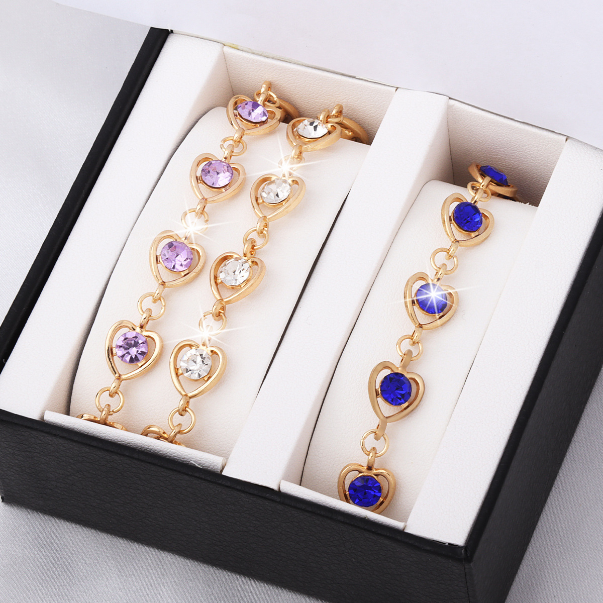 Hollow Heart Colorful Rhinestone Bracelet