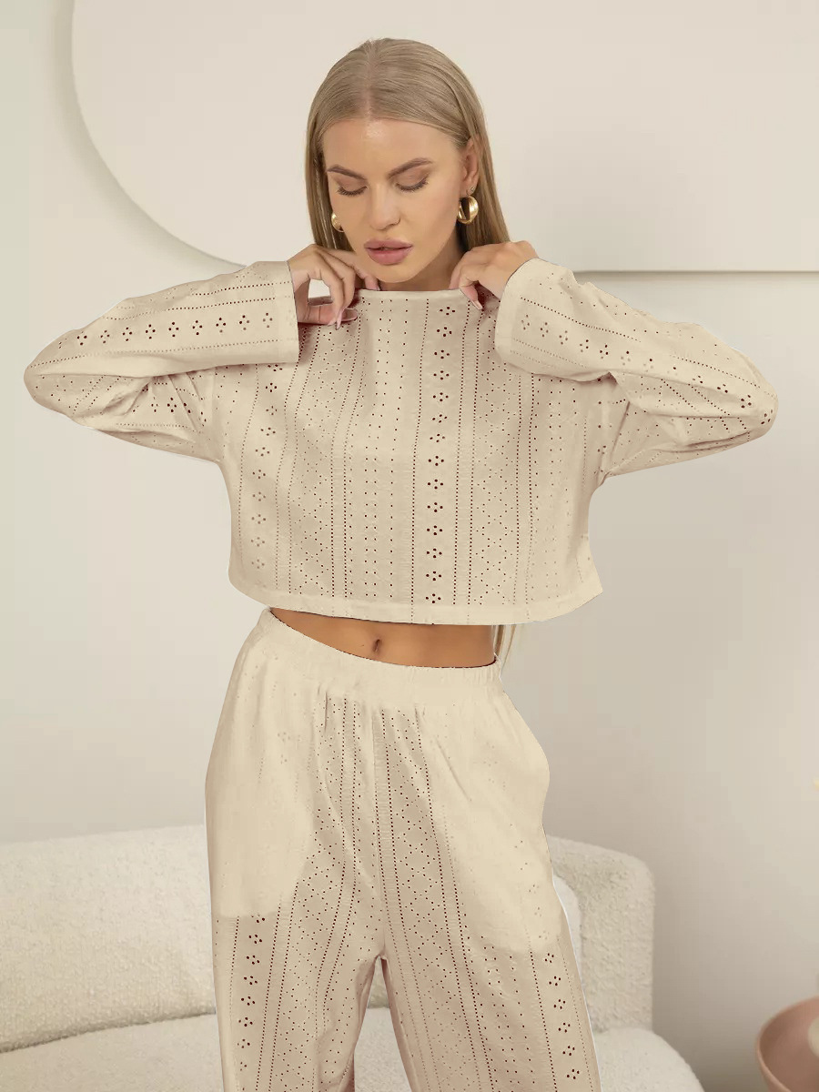 Women's Suit Fashion Simple Style Slim fitting Loose Pullover Long Sleeve Trousers Apricot - Shop at LoveMi