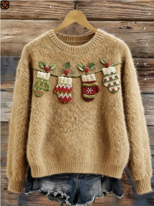 Womens Flannel Crew Neck Sweater With Digital Christmas Print For FallWinter Gzyjlnwy131993 3Xl - Shop at LoveMi