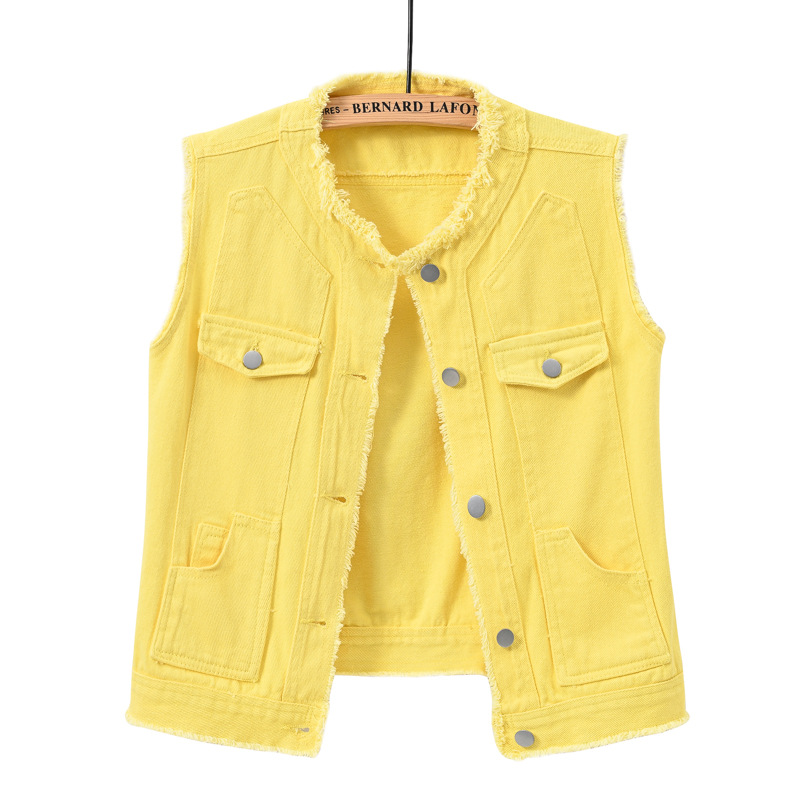 Candy-Colored Sleeveless Waistcoat With Raw Hem Womens Top