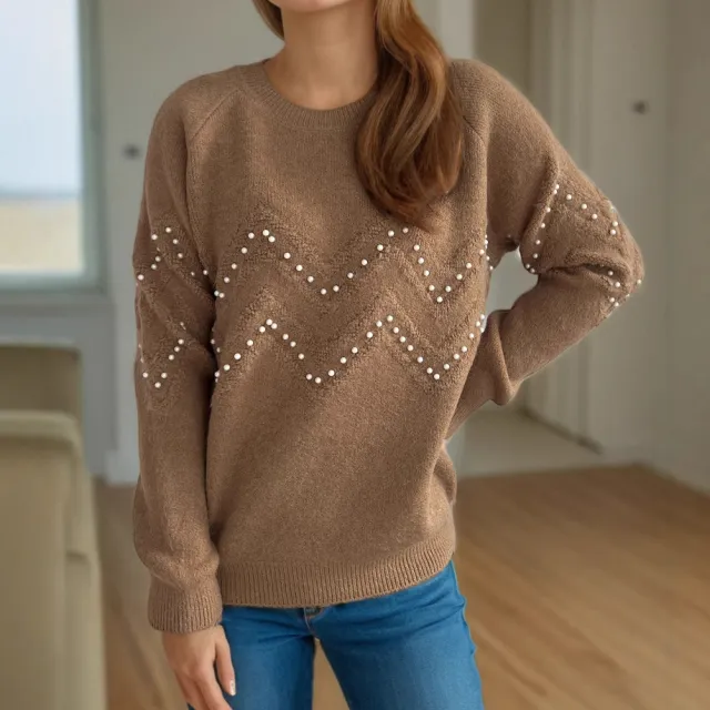 European And American Crew Neck Casual Long sleeved Sweater Khaki - Shop at LoveMi
