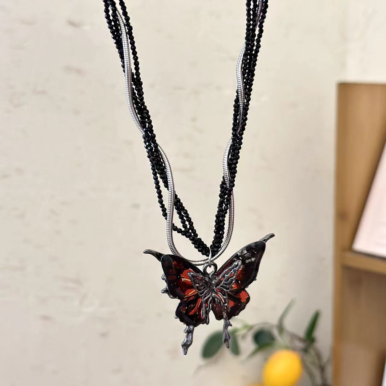 Butterfly Pendant Multi-layer Beaded Clavicle Chain Female