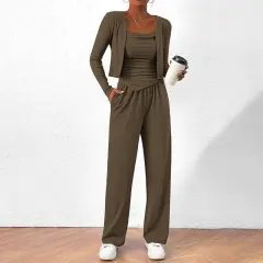 Sports Casual Lazy Design Comfortable Coat Suspender Trousers Three-piece Suit - Green - View 1