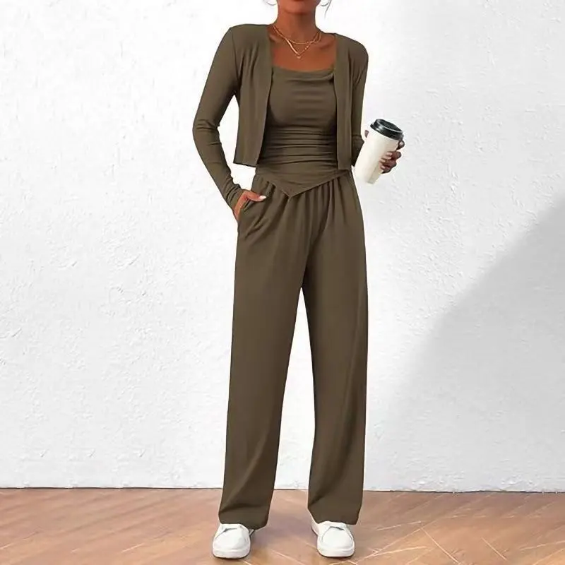Sports Casual Lazy Design Comfortable Coat Suspender Trousers Three-piece Suit - Green