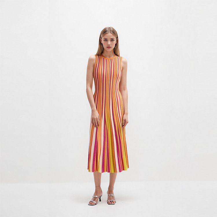 Women's Striped Knitted Fashionable Casual Dress